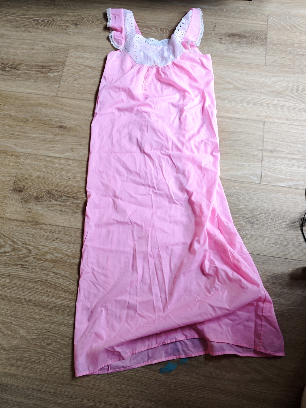 Vintage Pink Sleeveless Maxi Nightgown with Eyelet Trim